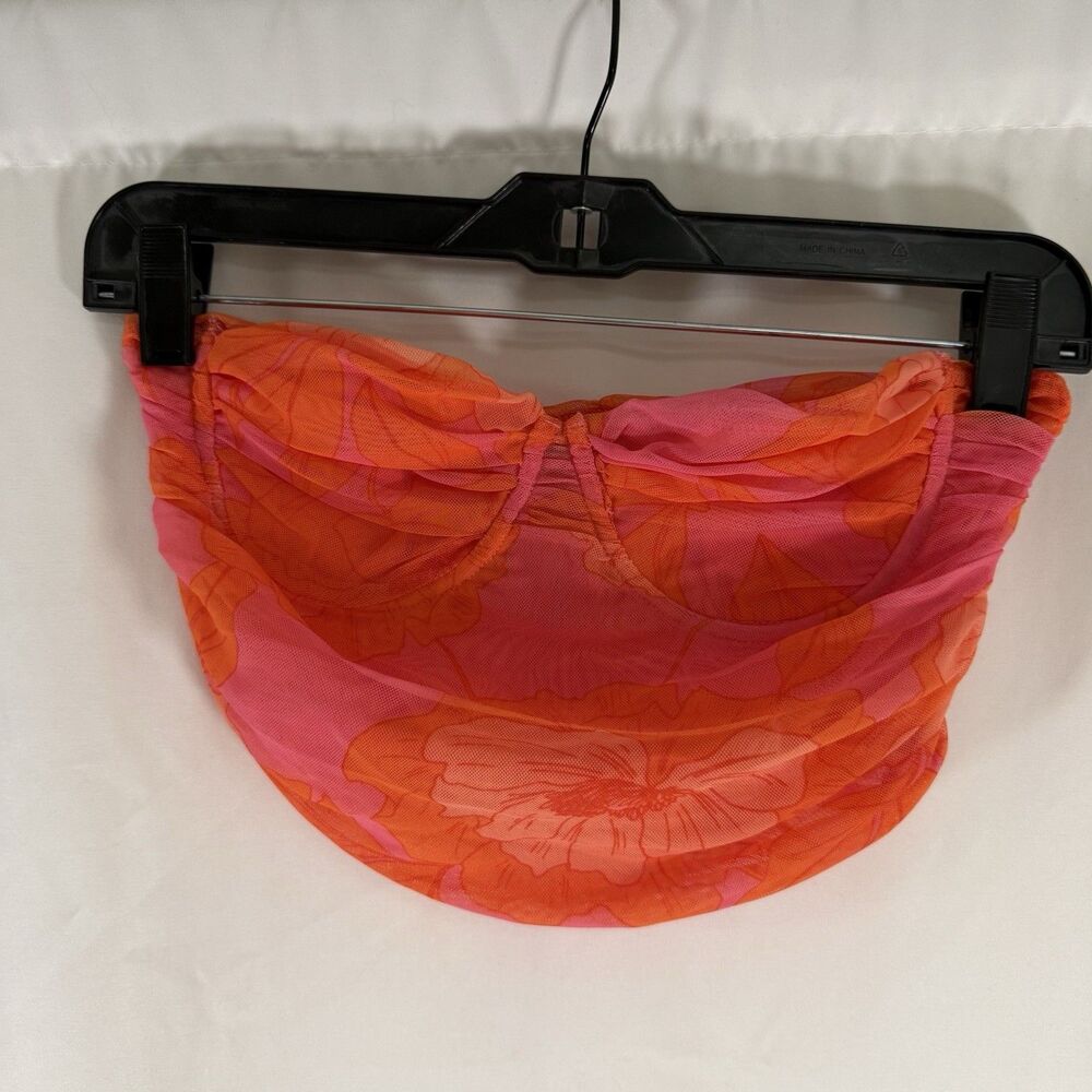 Zara Crop Top Women's Small Orange Pink Floral Semi Sheer Pullover Underwired
